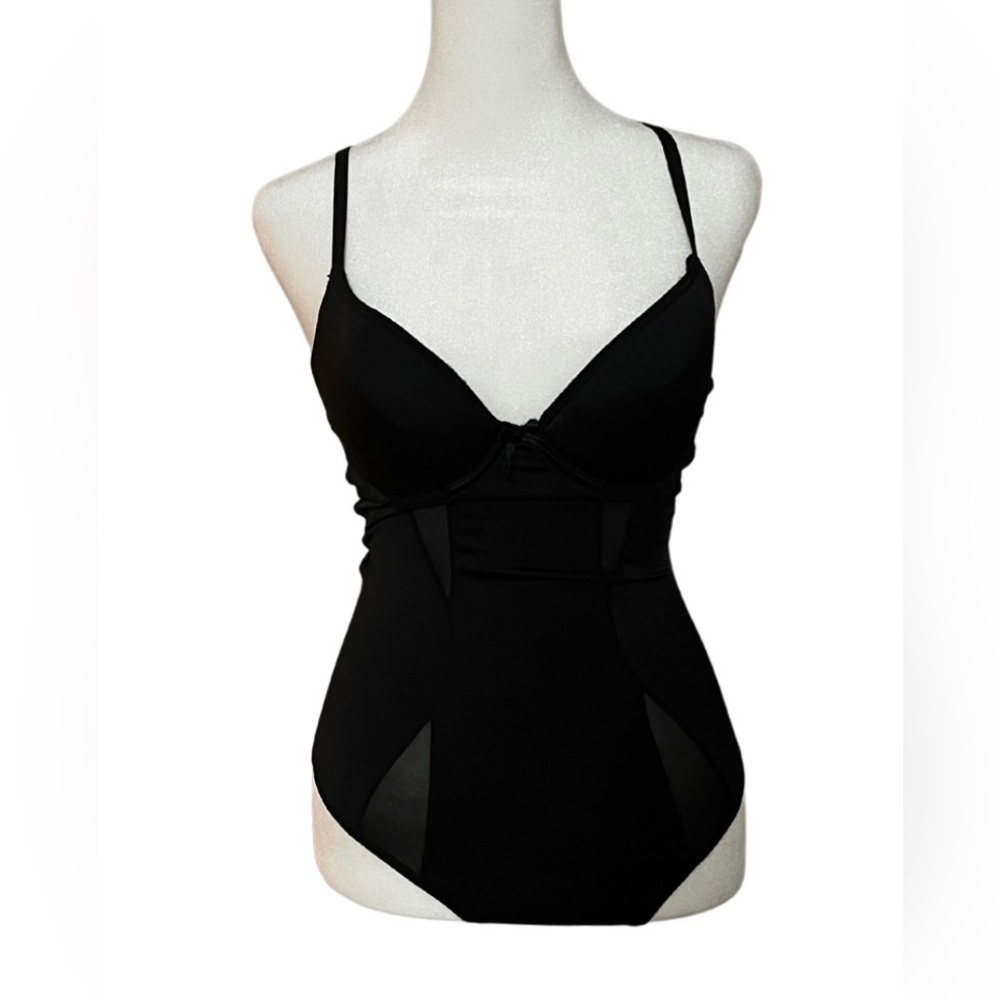 F.I.T Black Shapewear Bodysuit with Built In Bra and Thong (Size Medium)
